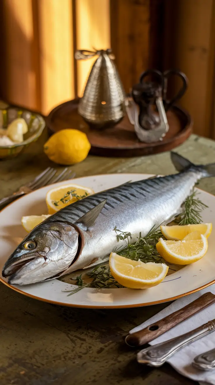 Entire Atlantic Horse Mackerel Dish in a Gourmet Kitchen