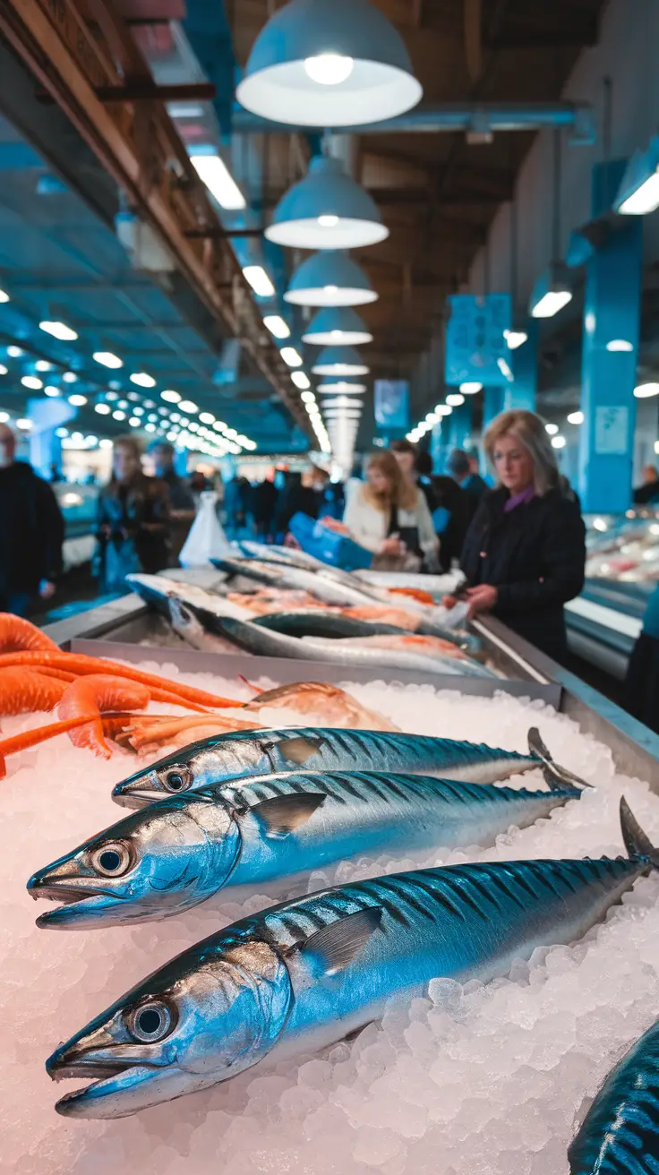 Three fish at a Seafood Market