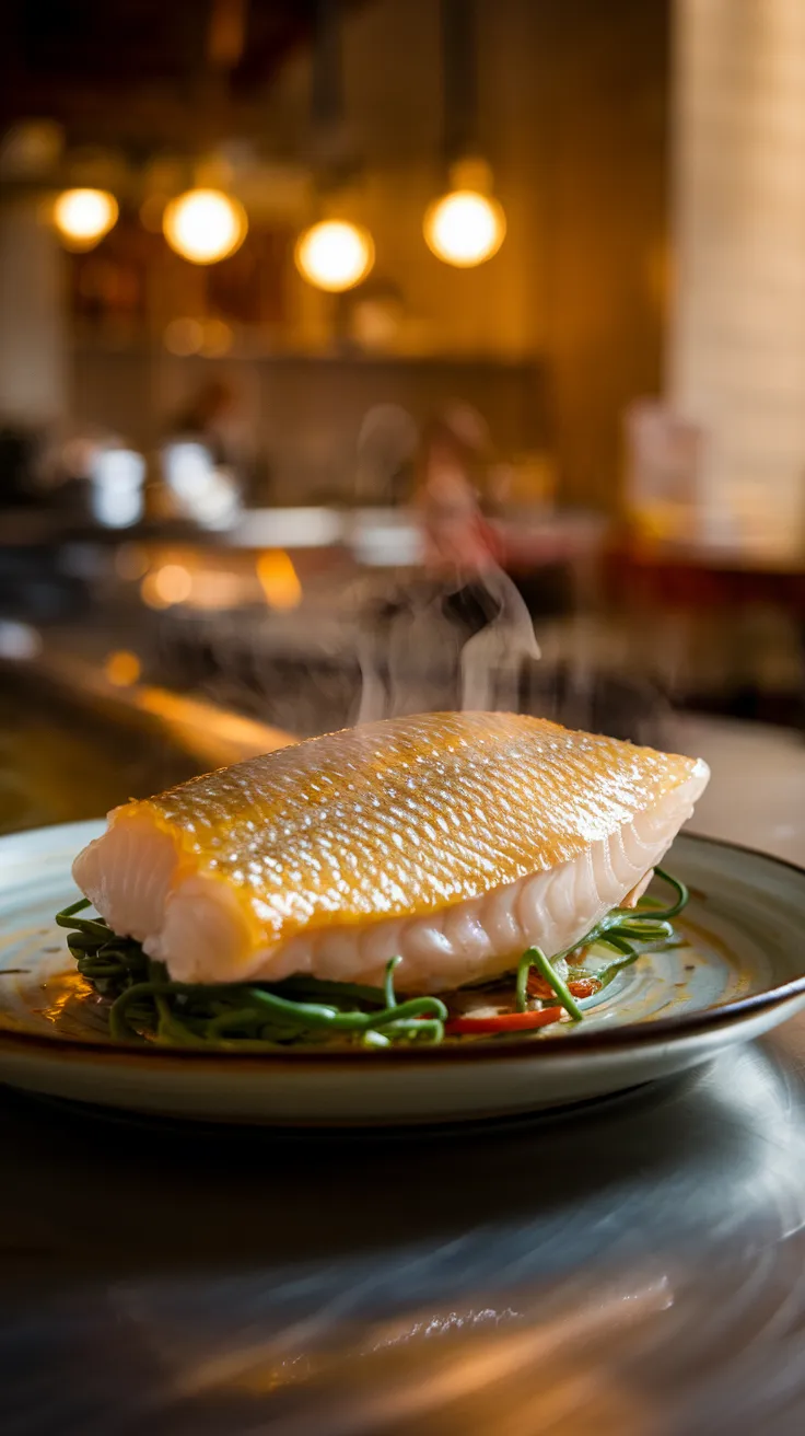 Close-Up of Steaming Golden Trevally Fillet