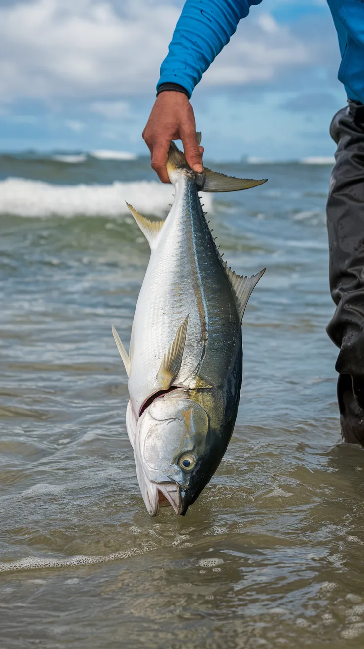 Fisherman with Caught Drum Fish at the Beach