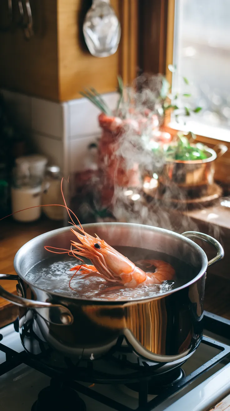 Shrimp Boiling in a Pot