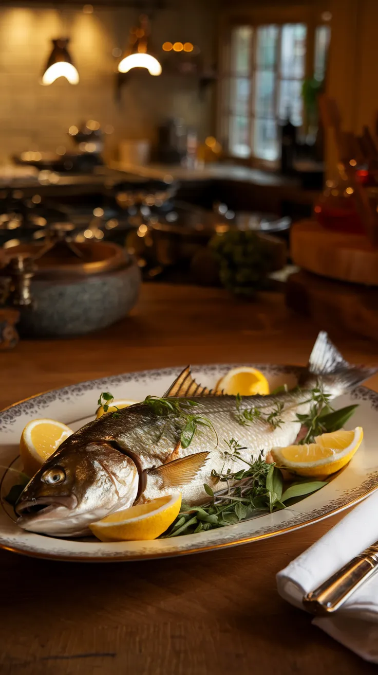 Entire Weakfish Dish in a Gourmet Kitchen