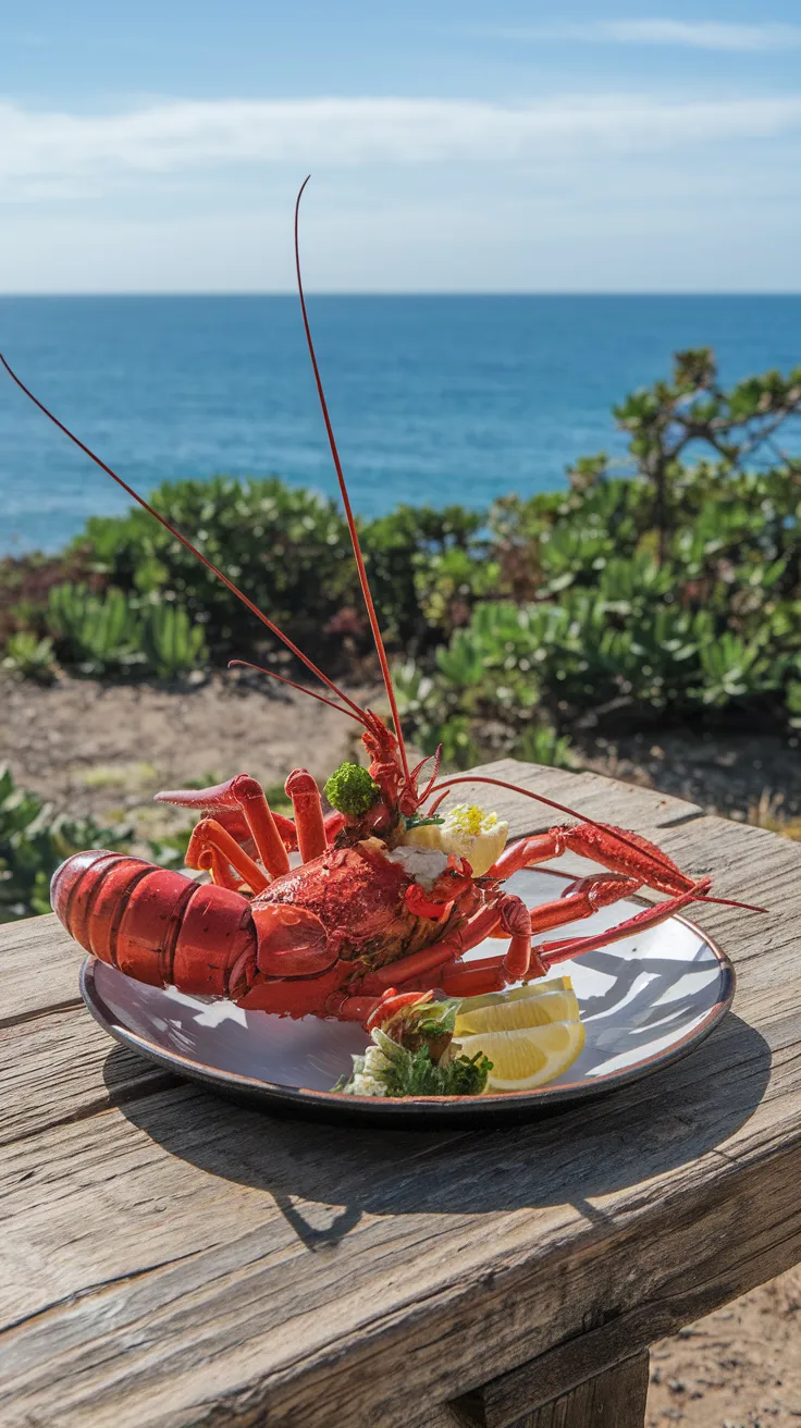 Cooked Bamboo Lobster in a Coastal Outdoor Setting