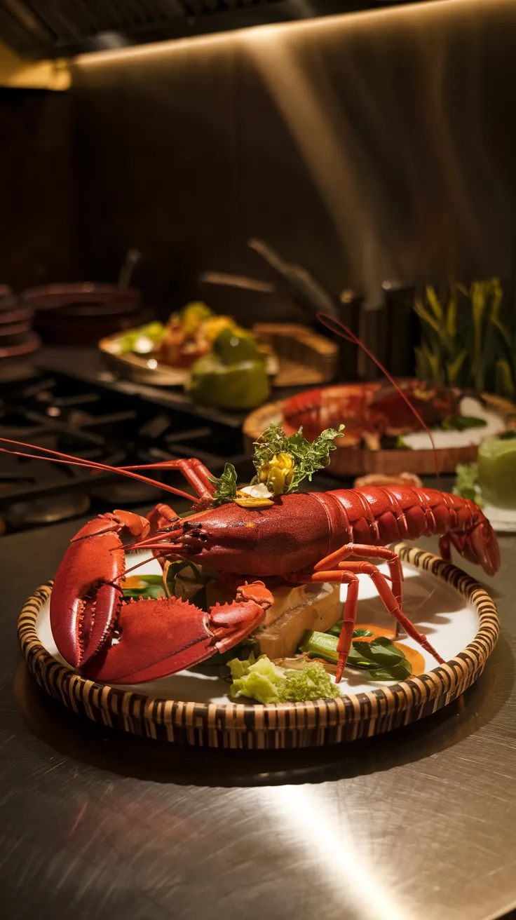 Entire Bamboo Lobster Dish in a Gourmet Kitchen