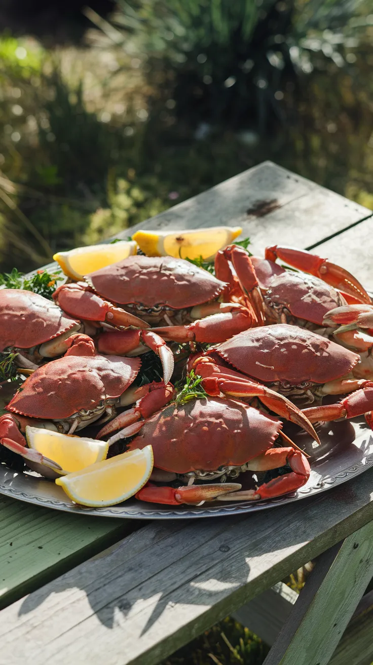 A Plate of Cooked Crabs in Natural Sunlight