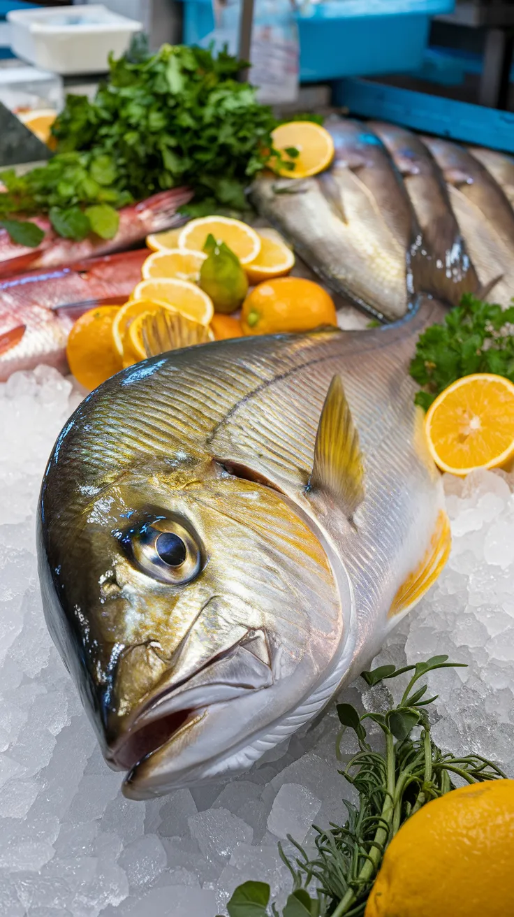 Whole Golden Trevally in a Seafood Market