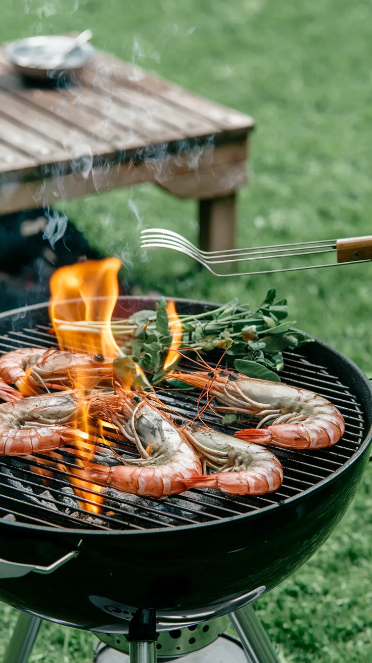 Grilled shrimps on Barbecue Grill