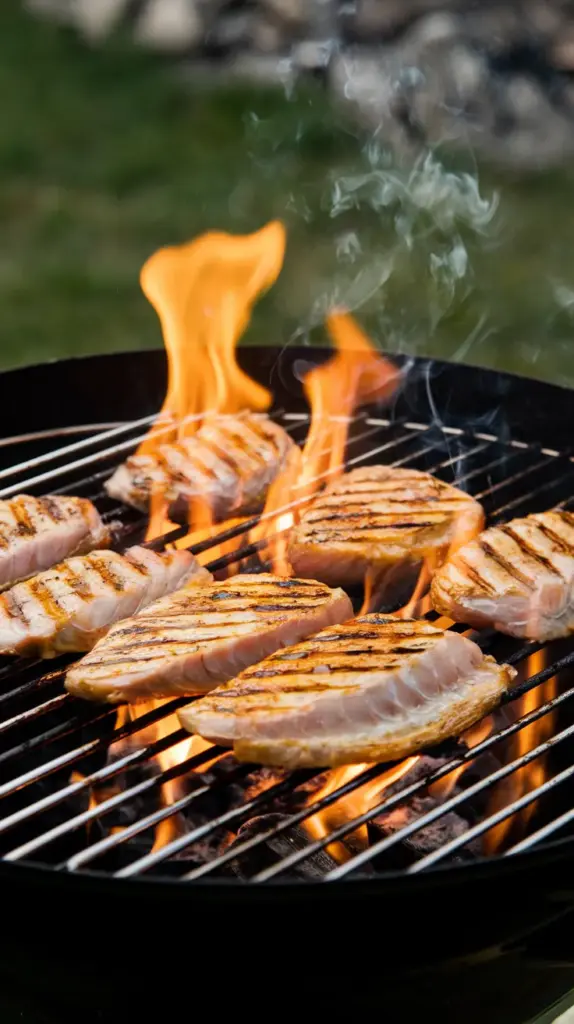 Grilled Golden Pompano Fillets on Barbecue