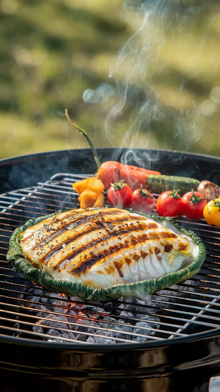 Drum Fish Grilling on a Barbecue