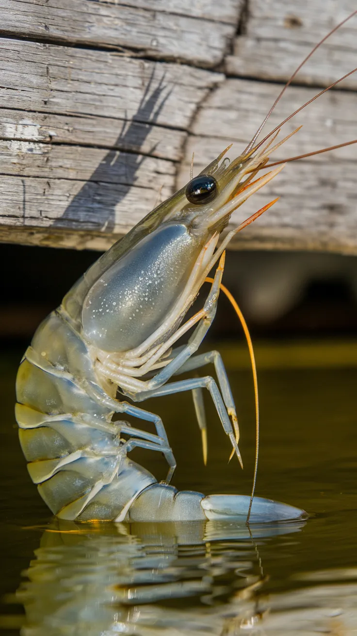 Close-Up of Raw Freshwater Prawn