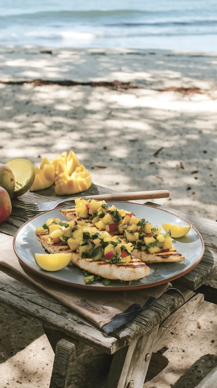 Grilled Weakfish with Mango Salsa on the Beach