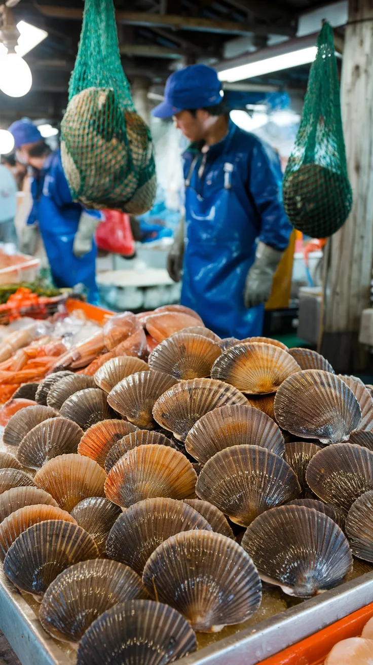 Close-Up of Fresh Scallops at Market