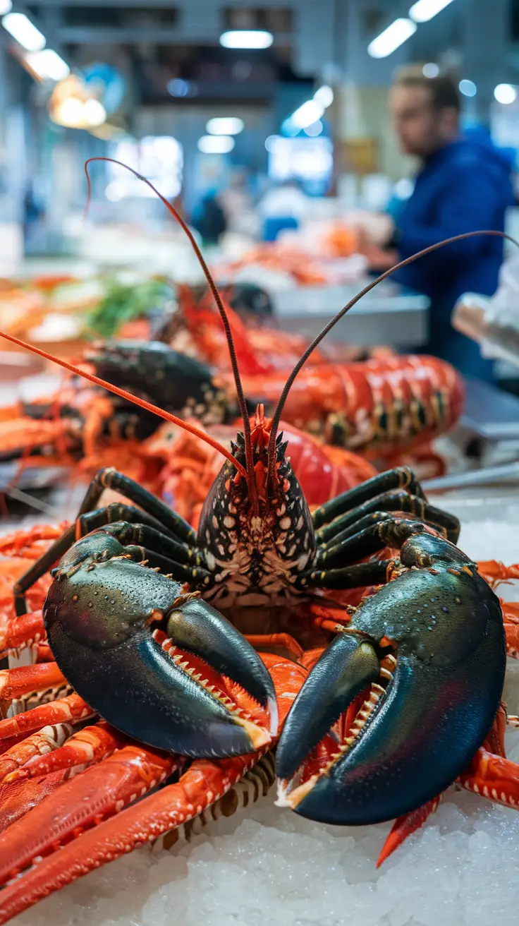 European Lobster being cleaned in a Seafood Market