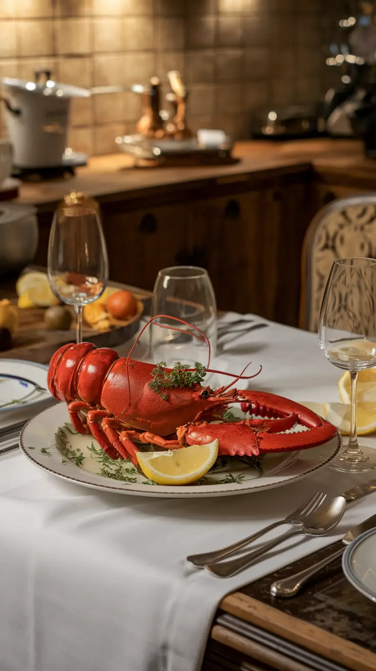 Entire Plated European Lobster Dish in a Gourmet Kitchen